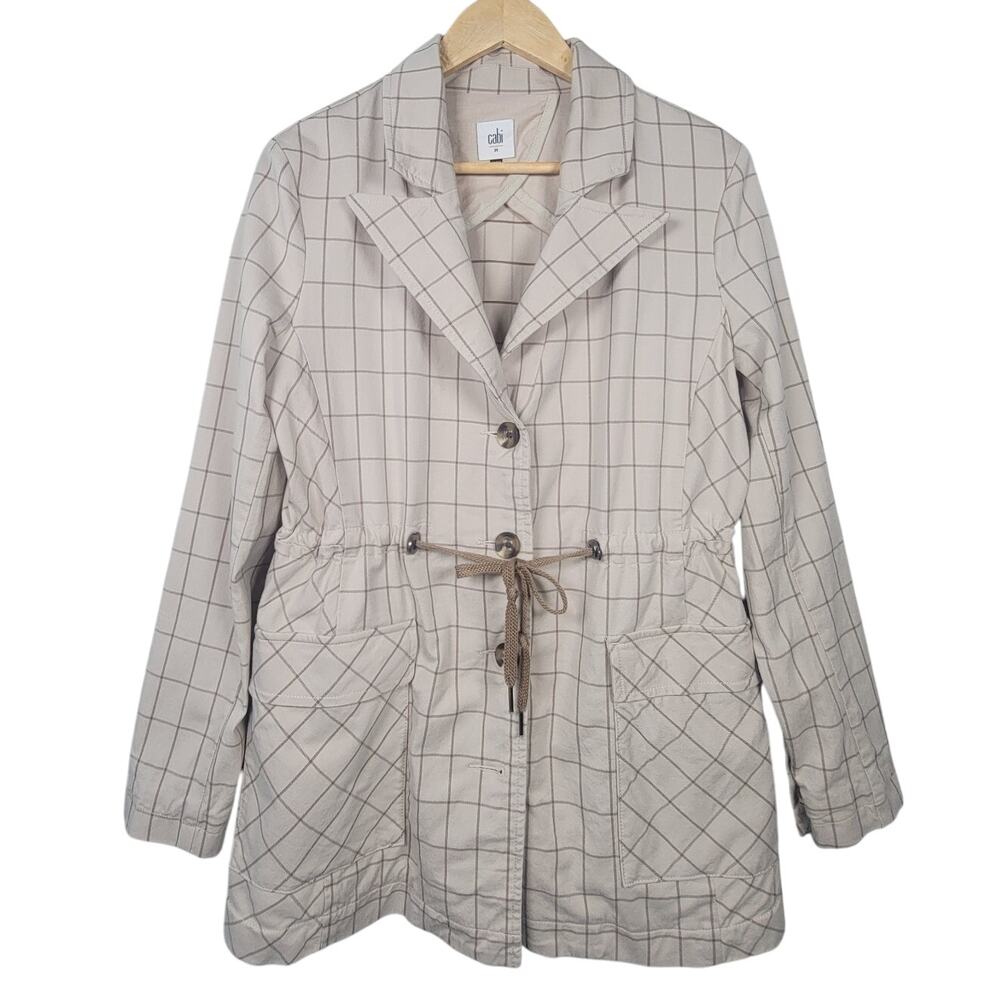 Cabi Womens M Windowpane Belted Blazer Jacket Beige Brown
